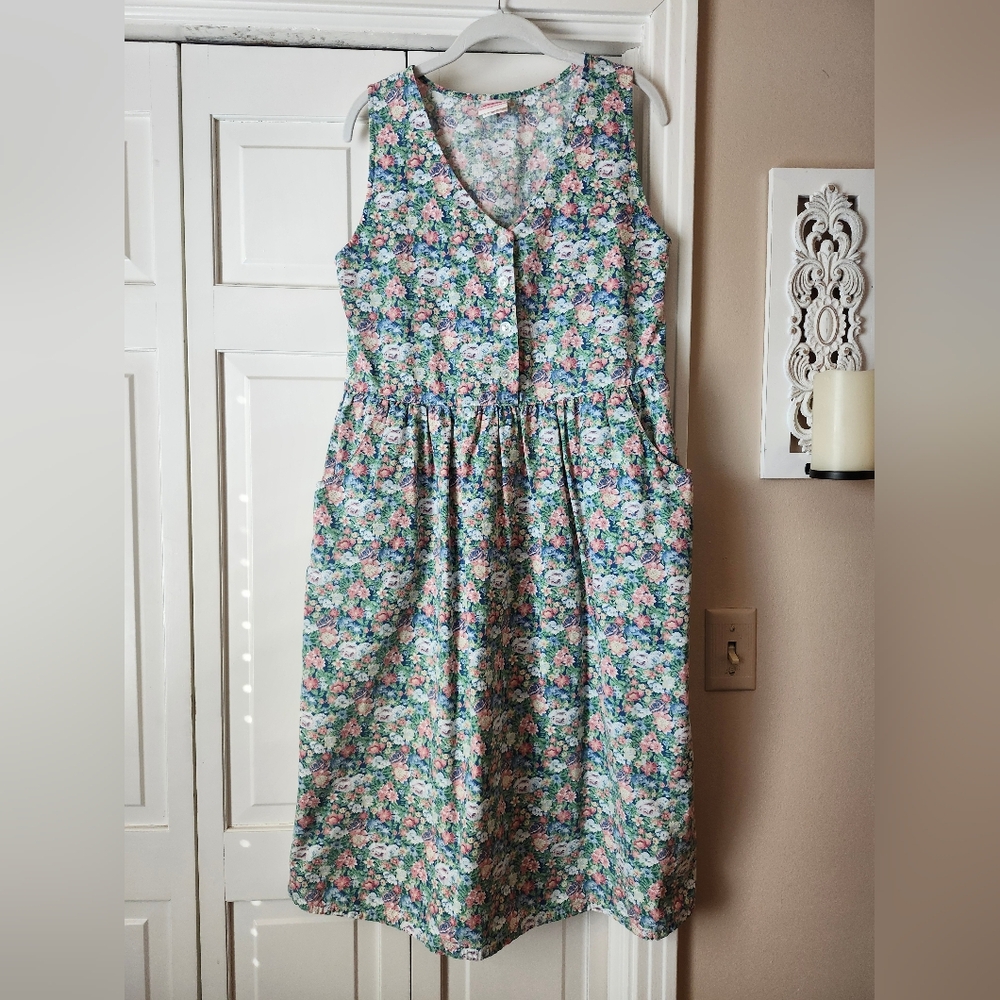 Floral Button-Front Midi Jumper Dress